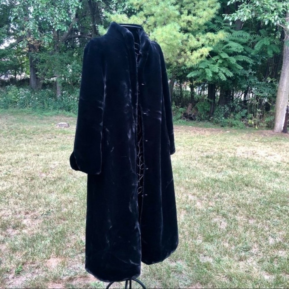 NERAZZURRI BLACK FAUX FUR FULL LENGTH COAT S NWT